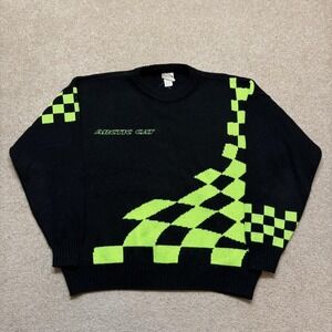 Vtg Arctic Cat Sweater Mens XL Black Arcticwear Checkered Knit Racing 90s Snow